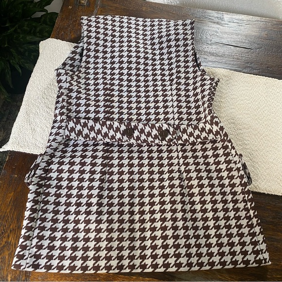 Vintage Mod 60s Houndstooth Open Front Polyester Vest Brown White Womens - Picture 10 of 15